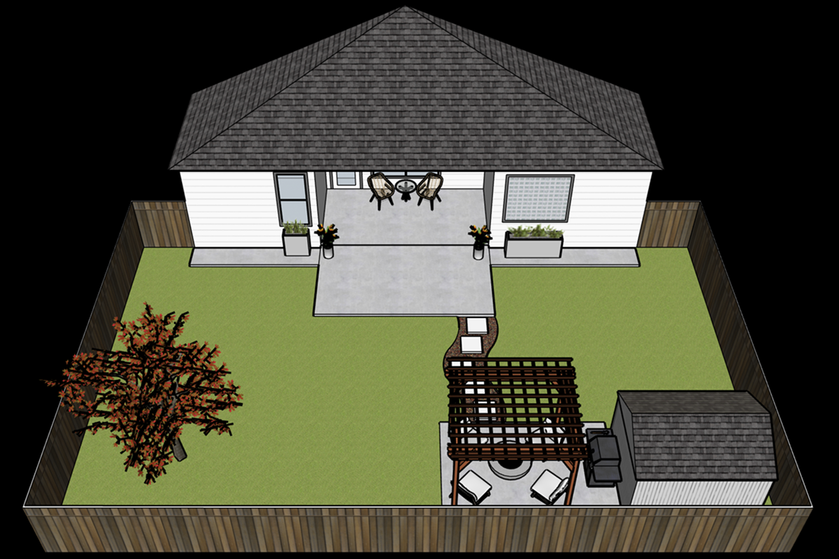 Yard-3d-drawing_PfluggervilleTX_10 modern backyard patio design